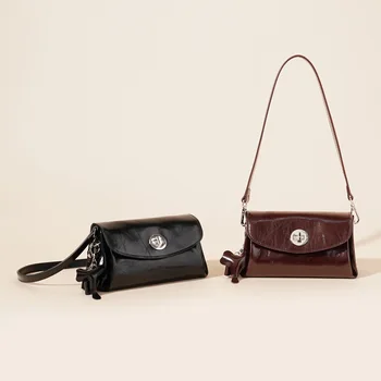 Top Grain Leather Luxury Crossbody Bag For Women Cowhide Soft Leather Smooth Zipper Shoulder Messenger Bag Women's Purse