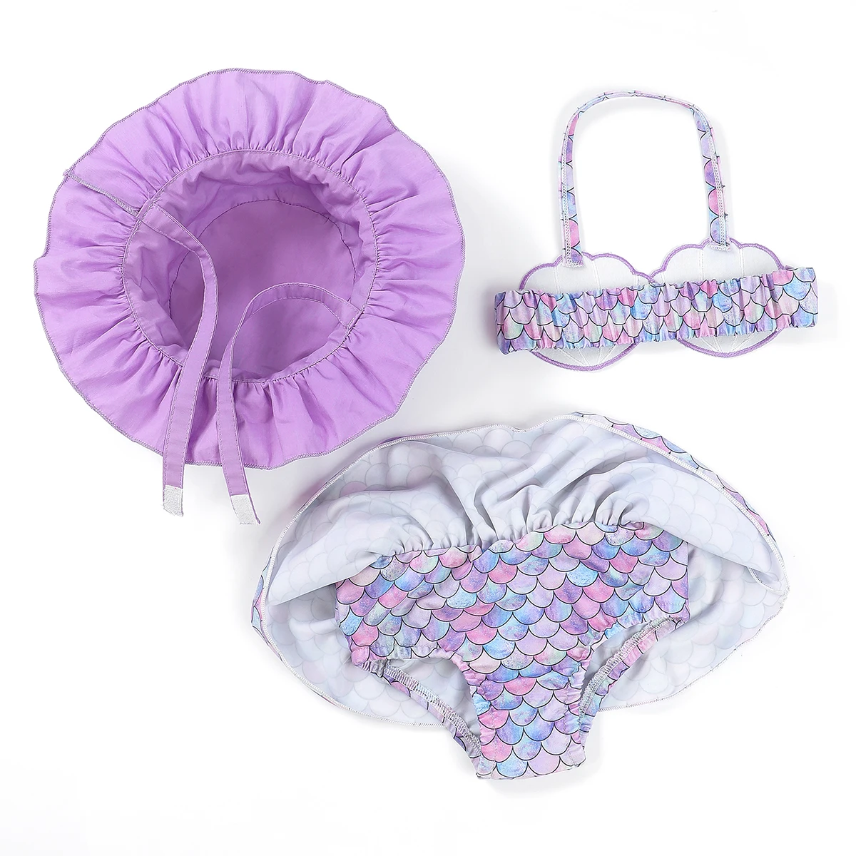 Puresun Custom Fancy Shell Appliques Mermaid Baby Swimwear Summer Toddler Beachwear Baby Girls Bikini