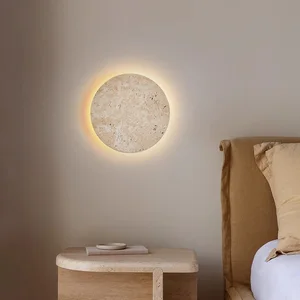 Nordic Wabi Sabi Natural Travertine Wall Lamp Yellow Stone LED Sconce for Living Room Bedroom Corridor Bedside Decor