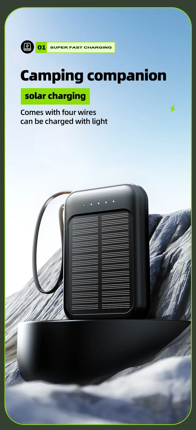 2024 Trending Custom Outdoor Mobile Charger Power Bank Station 20000Mah Portable Mobile Phone Solar Power Bank Built in Cables