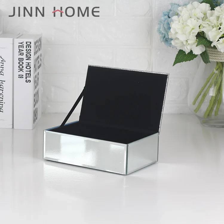 Personalised Silver Mirror Glass Jewellery Box with Metal Feather Trinket  Box with Sparkle Lid Gift Birthday for Her