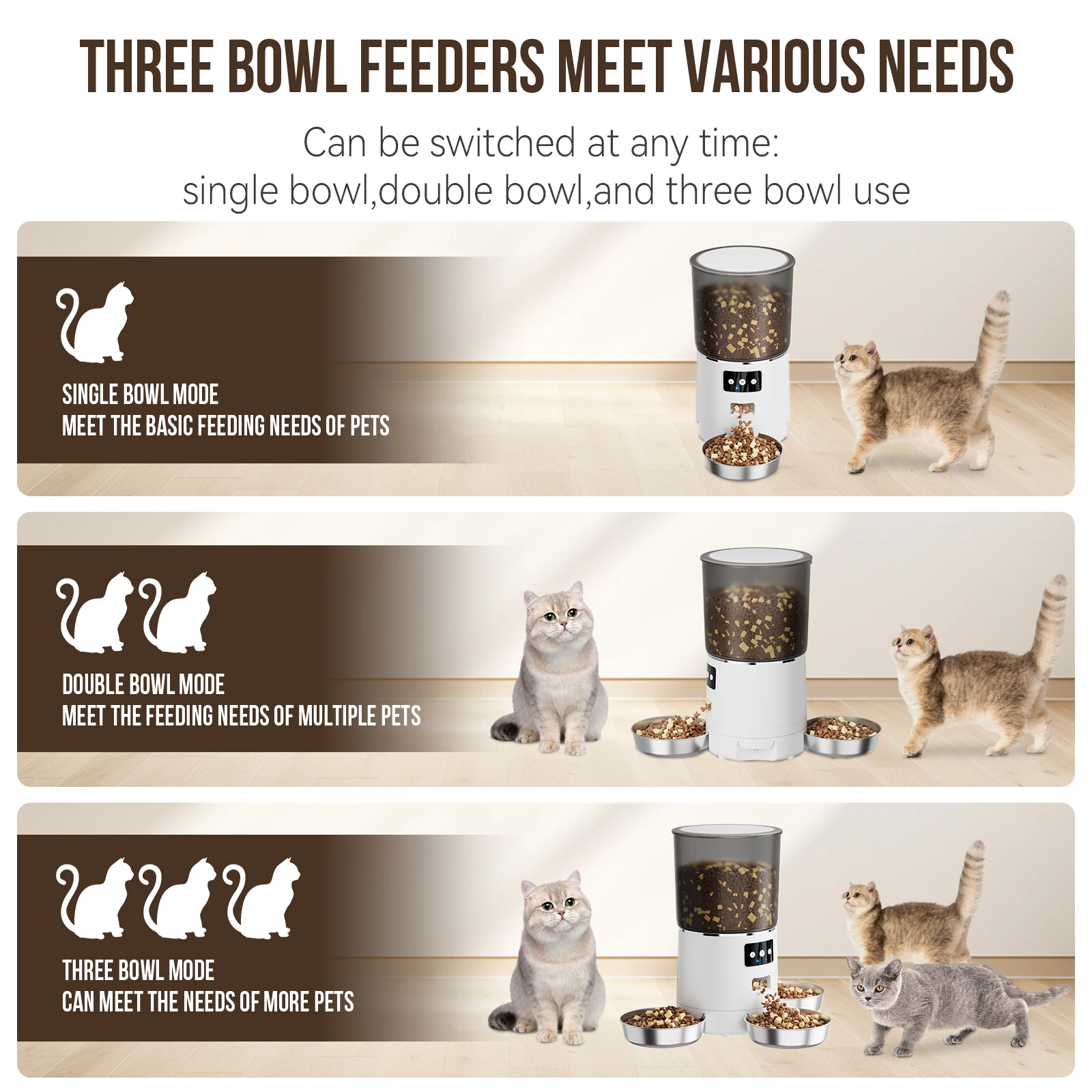 Automatic Pet Feeder 6L Large Capacity Cat Feeder Wifi Remote Control Three Bowl Smart Pet Feeder Pet Product