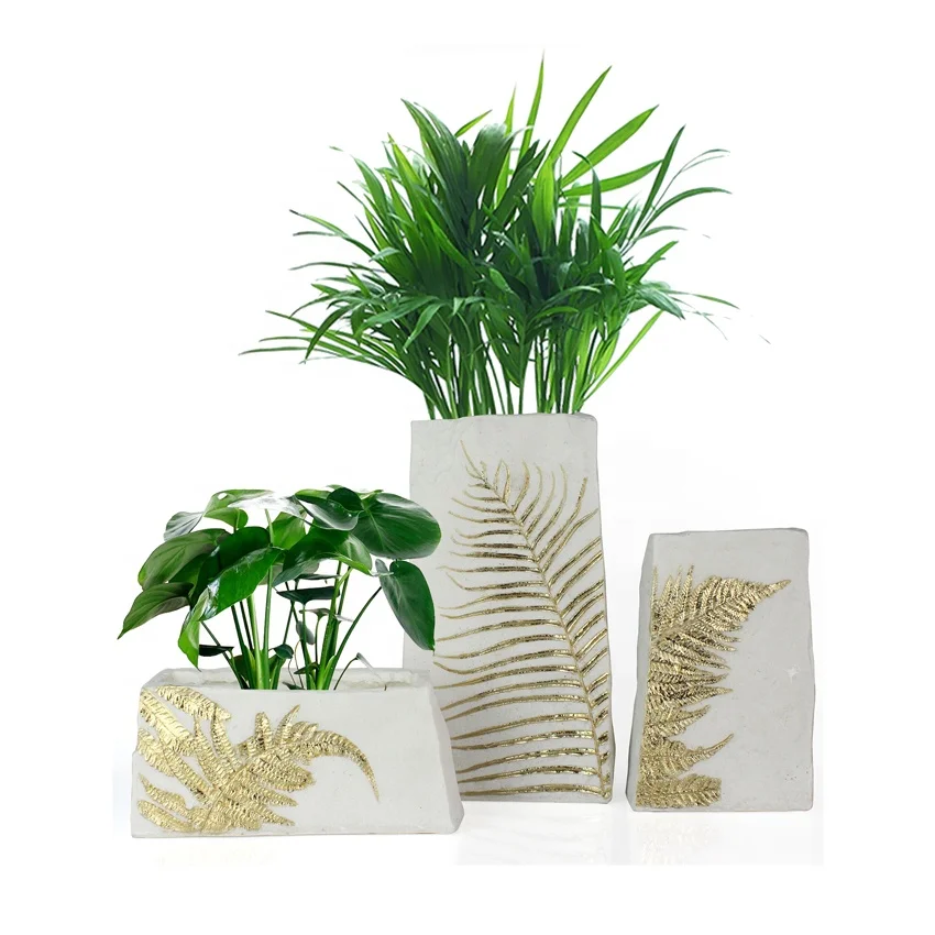 Wholesale resin leaves handmade vase in gold foil flower vase indoor home accessories