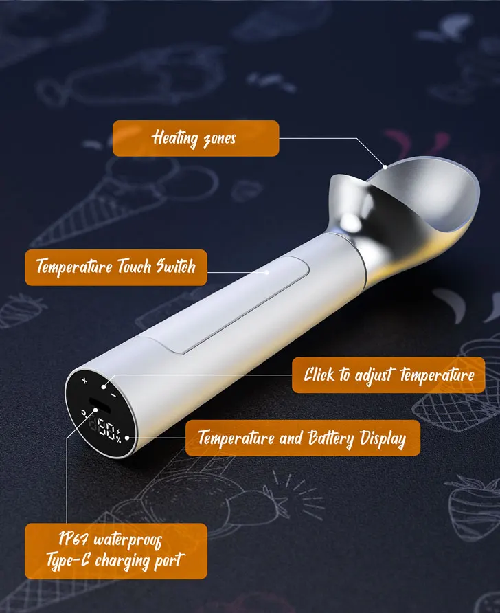 product laudtec sz01 electric heating ice cream spoon scoop convenient fast and efficient constant temperature safe-8