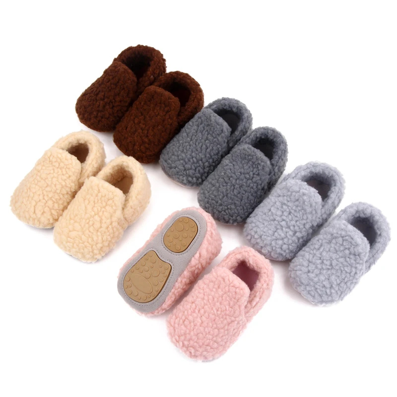 Winter Autumn Warm Baby Infant Toddler Girls Boys  Plush Slippers Rubber Sole Slip on Loafers Causal Shoes Princes Shoes Gift