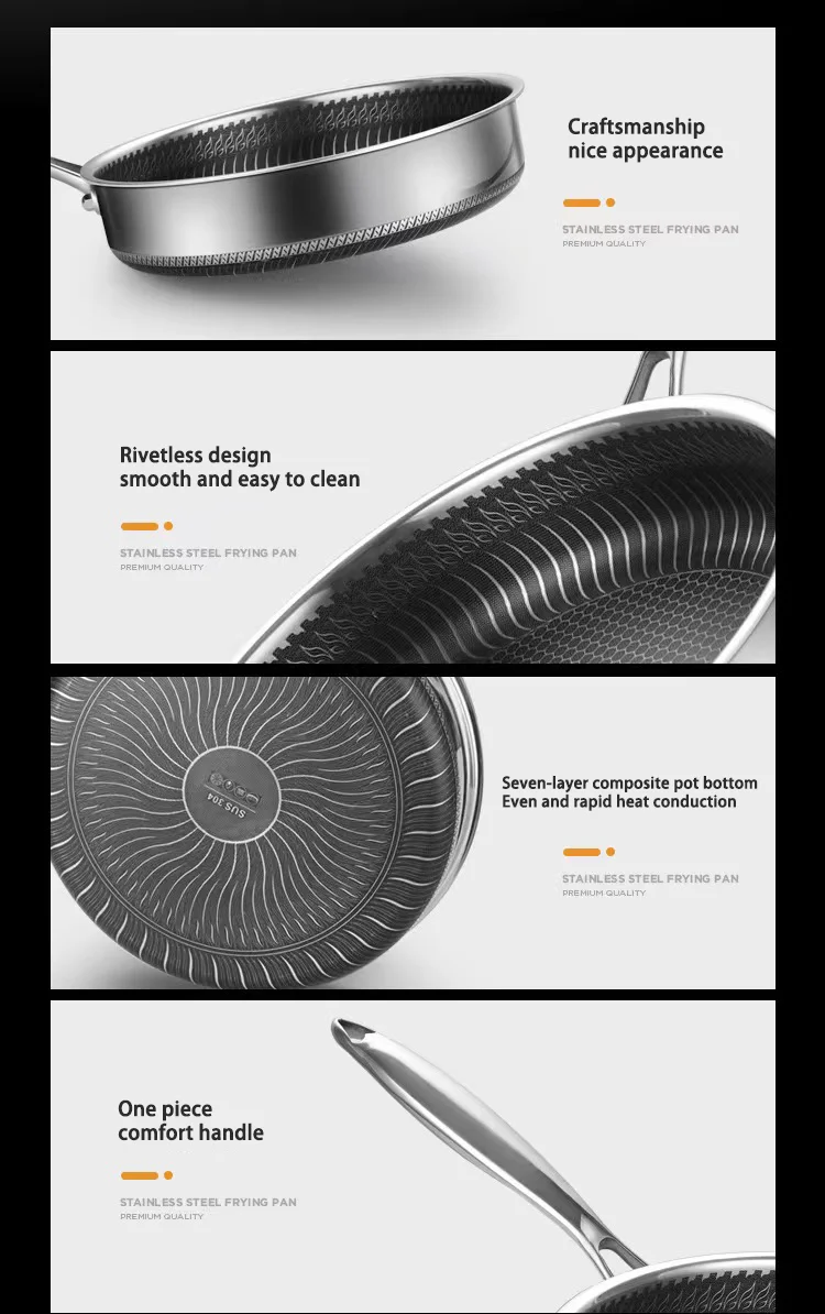 316 Stainless Steel Frying Pan Uncoated Nonstick Pan