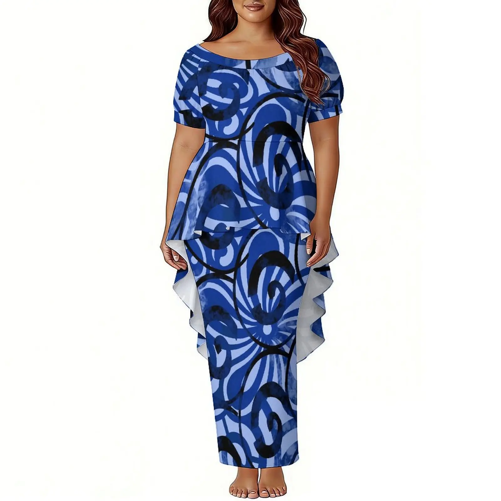 Design Custom Logo Women Swallow-tail Hem Short Sleeve Dress Samoan  Polynesian Tribal Print Women Long Maxi Dresses Two Piece| Alibaba.com