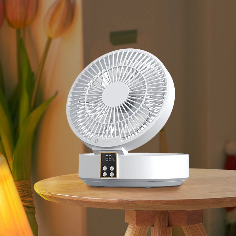 Small Folding Fan Collapsible Rechargeable Desk Electric Fan Mini Portable Round Fan