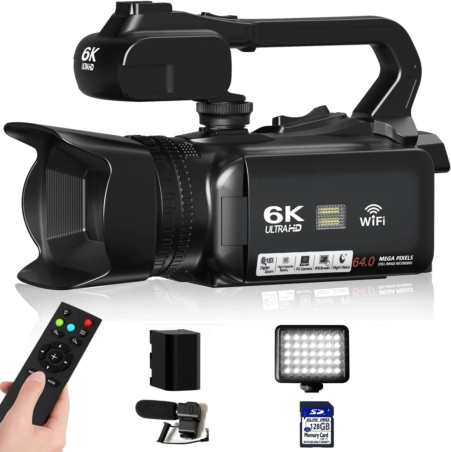 Caméscope 5K 64 MP Avec Zoom 18x - WiFi, Vision Nocturne, écran Tactile, Idéal Vlogging YouTube