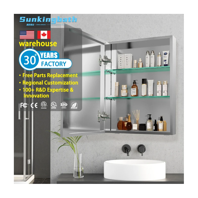 Modern Aluminum Alloy Bathroom Cabinet Wall Mounted Rectangle Bathroom Cabinet Medicine Cabinet with Mirror for Hotel