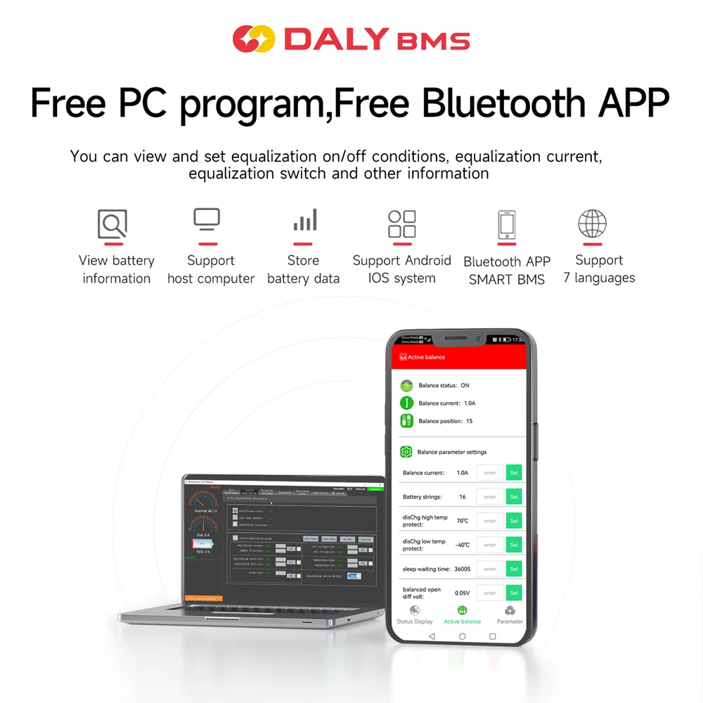 Daly Smart BMS Active Cell Balancer 3S-24S 1A Balance Current For Li-ion LifePO4 Lithium Battery Pack 4S 12V 8S 24V 16S 48V