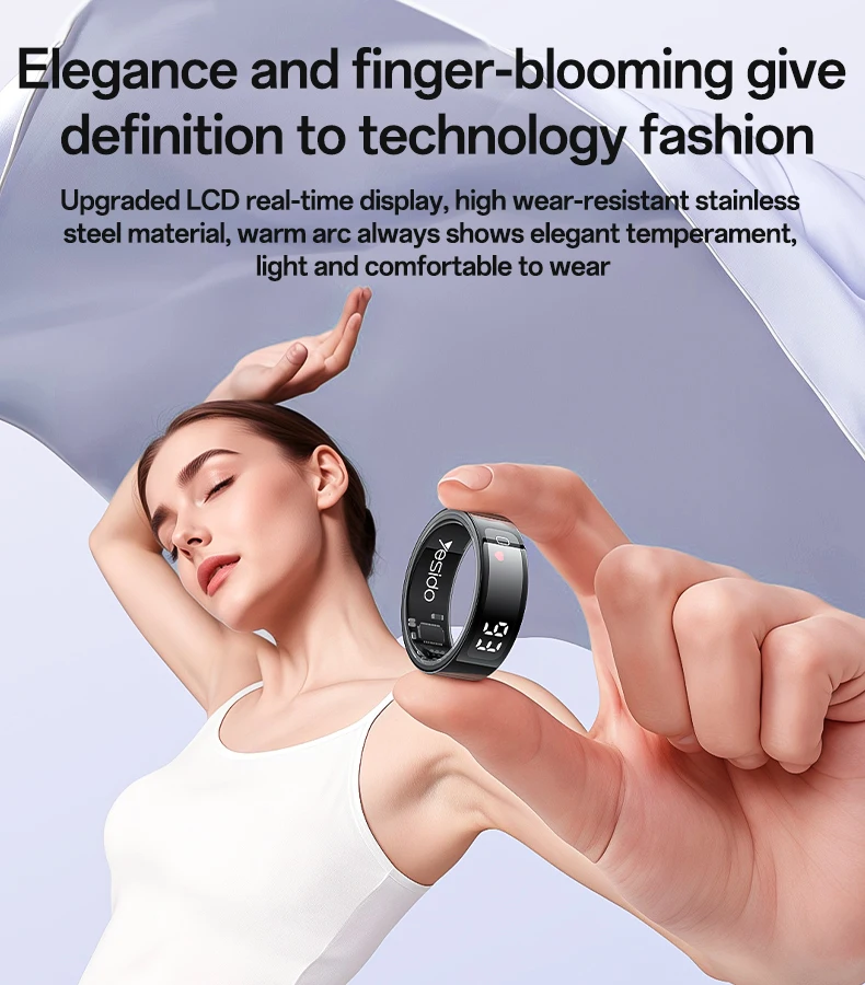 Yesido LCD Real-time Digital Display Dual-channel Sensor Precision Waterproof 24-hour Health Management Smart Ring IO36