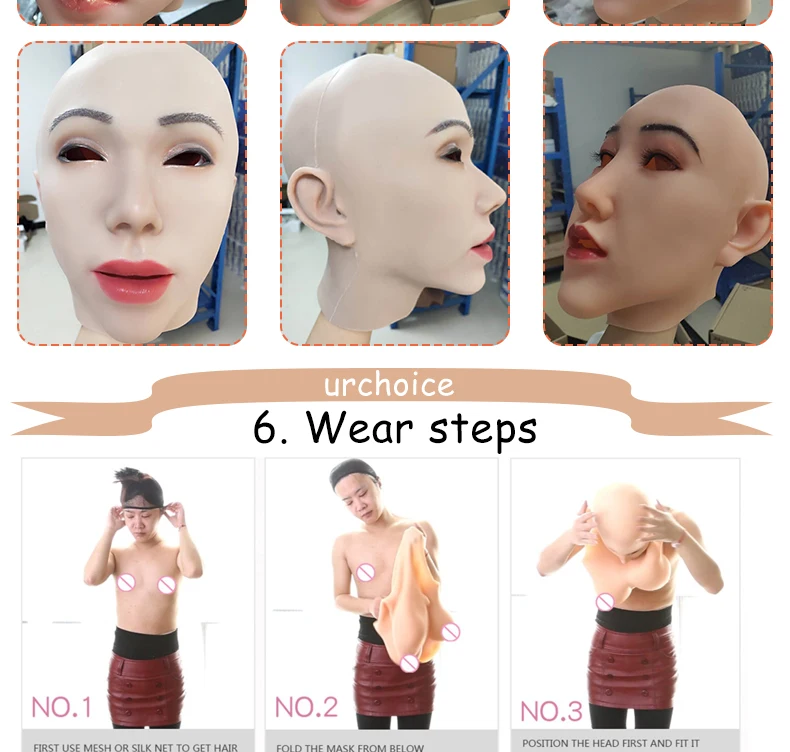 Urchoice Artificial Crossdresser Realistic Female Silicone Mask With