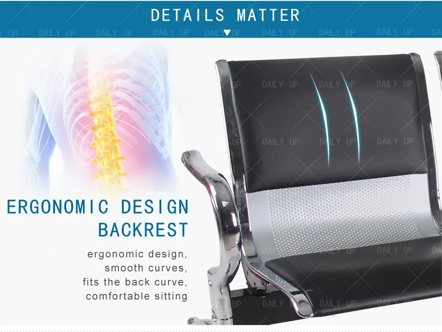 Factory Wholesale Waiting Chair High Quality Metal Frame Hospital Bench With Rails Waiting Bench For Public Area And Airport