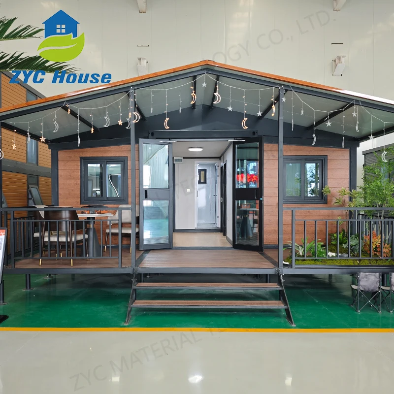 Rumah Modular Rumah Kontainer Prefabrikasi yang Dapat Diperluas dengan Satu Kamar Mandi Satu Dapur Panel Sandwich Baja Kayu 20ft 40ft
