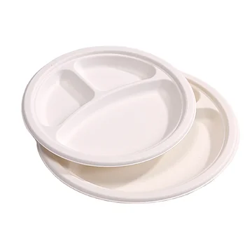 Free Samples 6 7 8 9 10 12.5 Inch Sugarcane Compartment Biodegradable Paper Plates Disposable Dish For Birthday Party