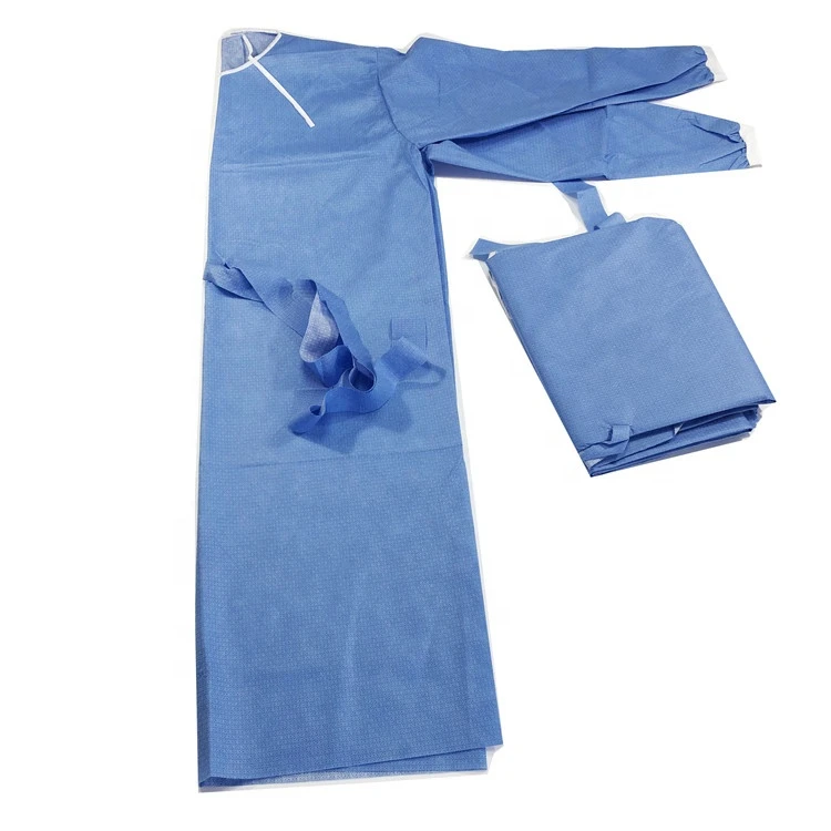 Hot Sale Disposable Blue SMS Isolation Gown Made in China details