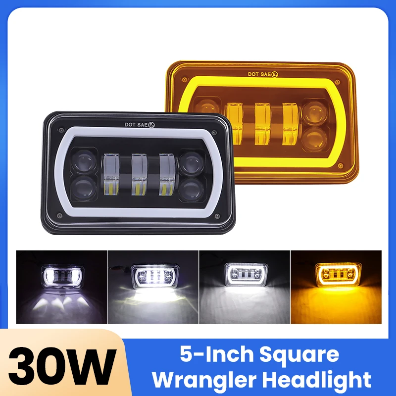 4x6 Inch Square LED Headlight for Jeep Trucks White/Yellow DRL Amber Turn Signal Sealed High/Low Beam Replacement New Condition