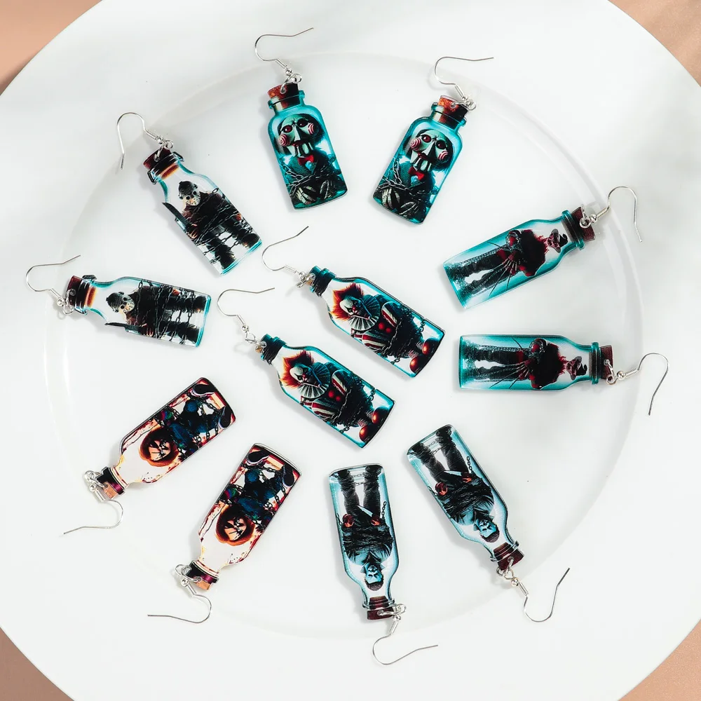 LONYOO – Orecchini Pendente A Teschio Di Zucchero, Acrilico, Stampa Fronte/retro, Ganci In Acciaio Inox, Per Halloween