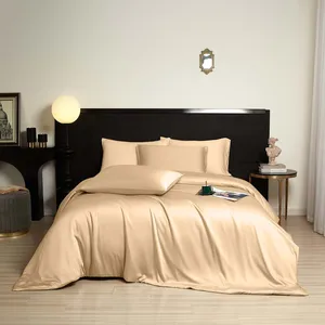 Woven Bamboo Solid Simple Style Quality 300tc All-Season 4-Piece Luxury Wedding Bed Sheet Set Duvet Cover Pillowcases