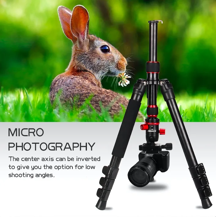 ZOMEI M5 Professional Aluminium Tripod Multifunction Horizontal Center Column Camera Tripod with Tripod Ball Head for DSLR
