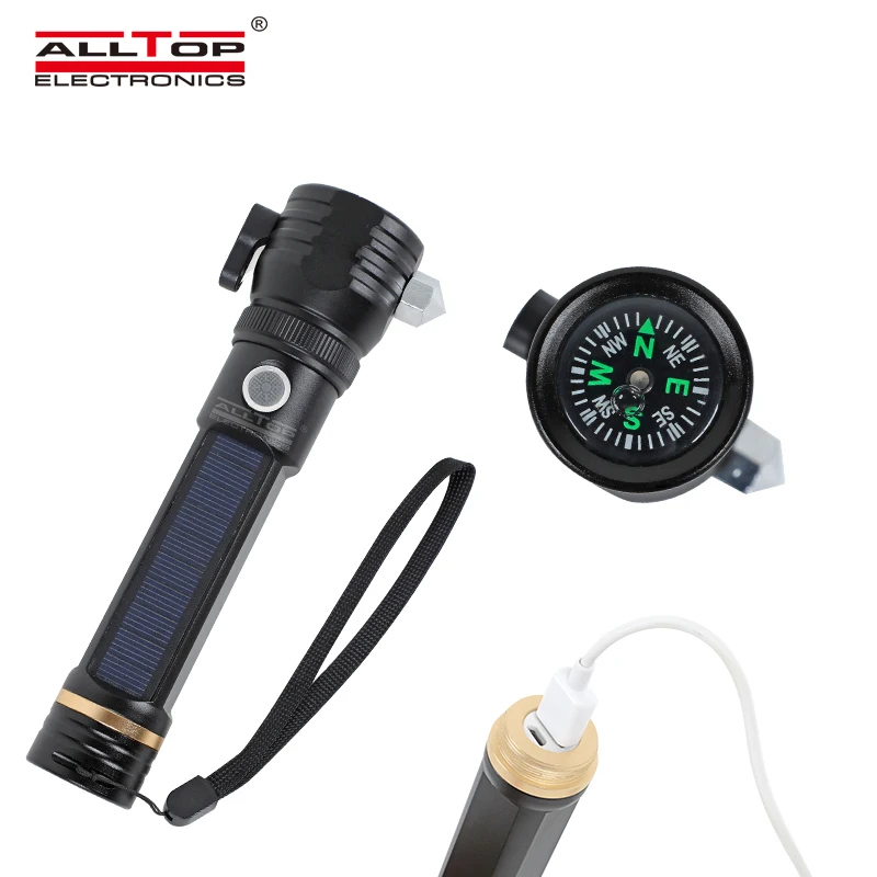 ALLTOP новый перезаряжаемый через USB наружный Многофункциональный светодиодный фонарик на солнечной батарее
