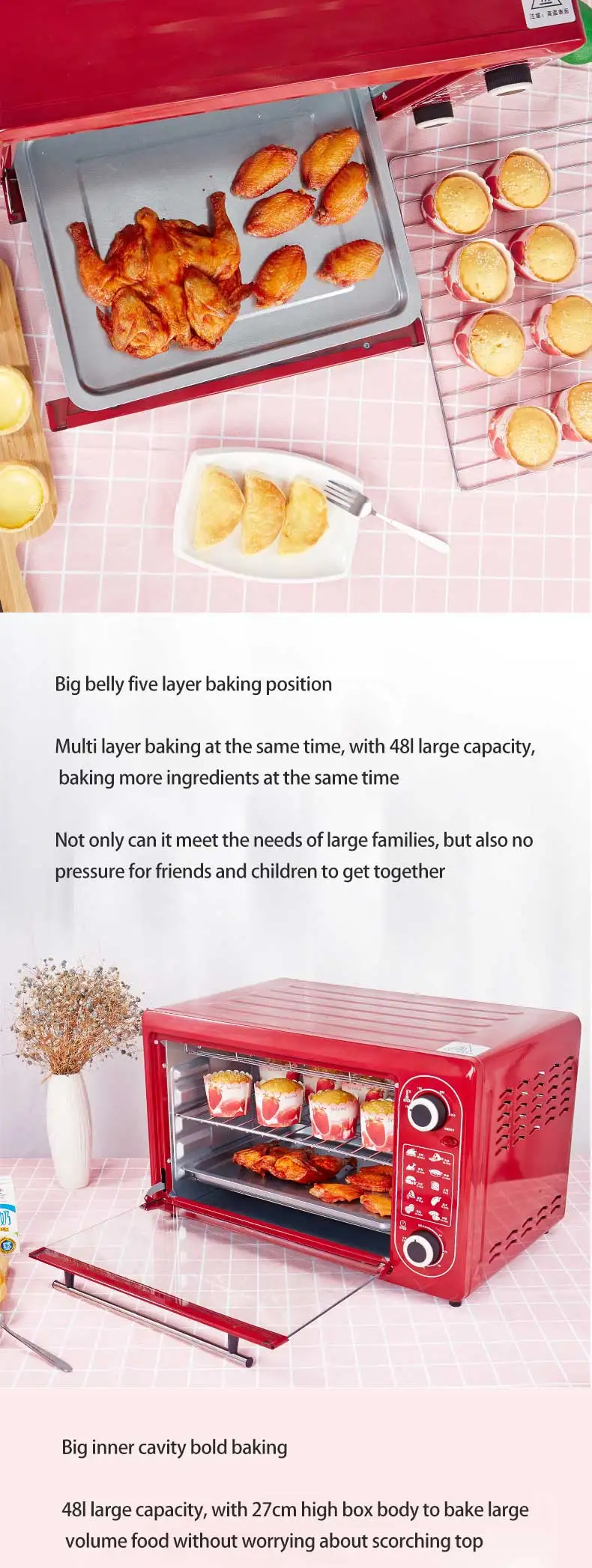 Multifunctional Electric Oven Household 48L Large Capacity Digital Control Baking Cake