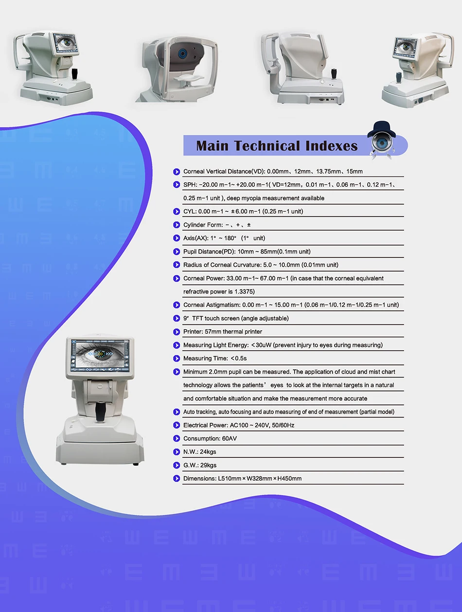 Auto Refractor Automatically Measure the Corneal Curvature Power Auto Refractometer with Keratometer Optical Optometry Machine