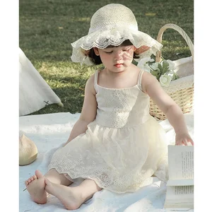 Custom Summer Sleeveless Girls Dresses Cotton High Quality Embroidered Cotton Strap Plain Kid Dresses of 3-4 Years