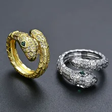 High Quality Gold Plated Copper Material Zircon Gemstone Princess Cut Inland Snake Shaped Open Ring for Wedding Engagement Gift