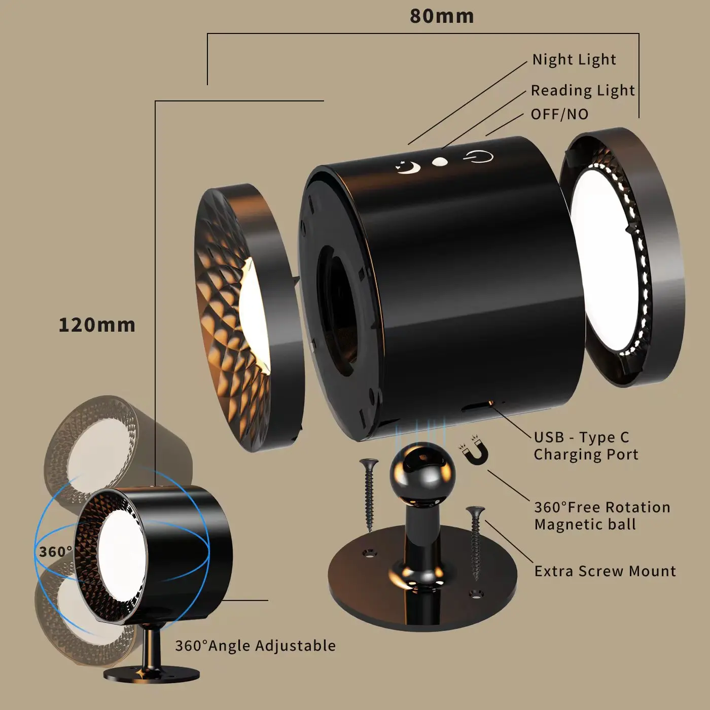 Dimmable Remote Control LED Wall Lamp Touch Switch USB Rechargeable Reading Light Indoor Lighting Magnet Adsorption Wall Light