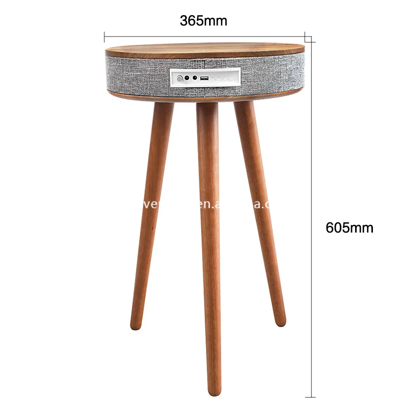 Living Room Round Wooden Smart Furniture Side Blue Tooth Speaker Coffee Table With Speaker and Wireless Charger