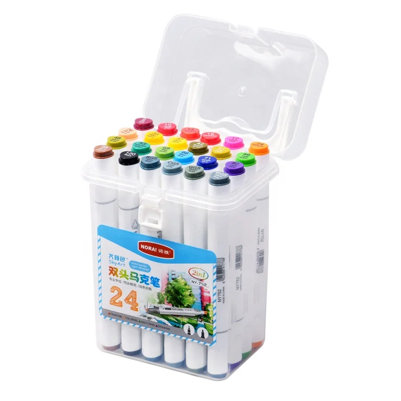 24 color art markers for children student Fashion Permanent Marker Drawing Painting Double-headed marker pen Wholesale
