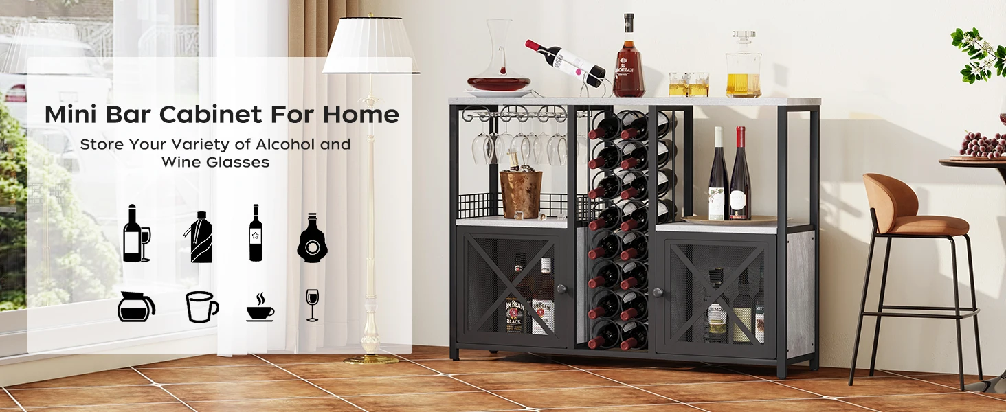 product mini bars for home wooden coffee bar cabinet modern liquor cabinet wine rack with storage sideboard for liquor and glasses-2