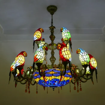 鳥かご オウム ステンドグラス ペンダントライト インテリア 照明 鳥かご オウム ステンドグラス ペンダントライト インテリア