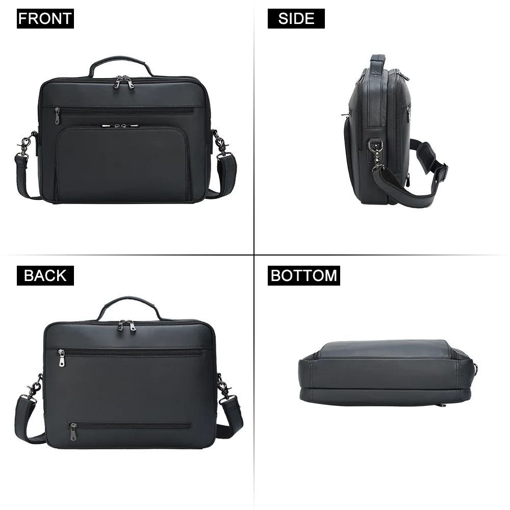 Custom Made Real Leather 15 Inch Laptop Briefcase Messenger Office Bag for Man Black Full Grain Genuine Leather Briefcase Bags