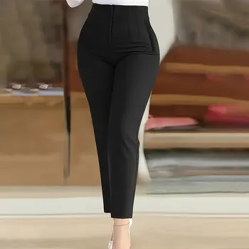 Plus Size Office Lady Wear Suit High-waisted Slim Zipper Cropped Pants Elegant Women's Trouser