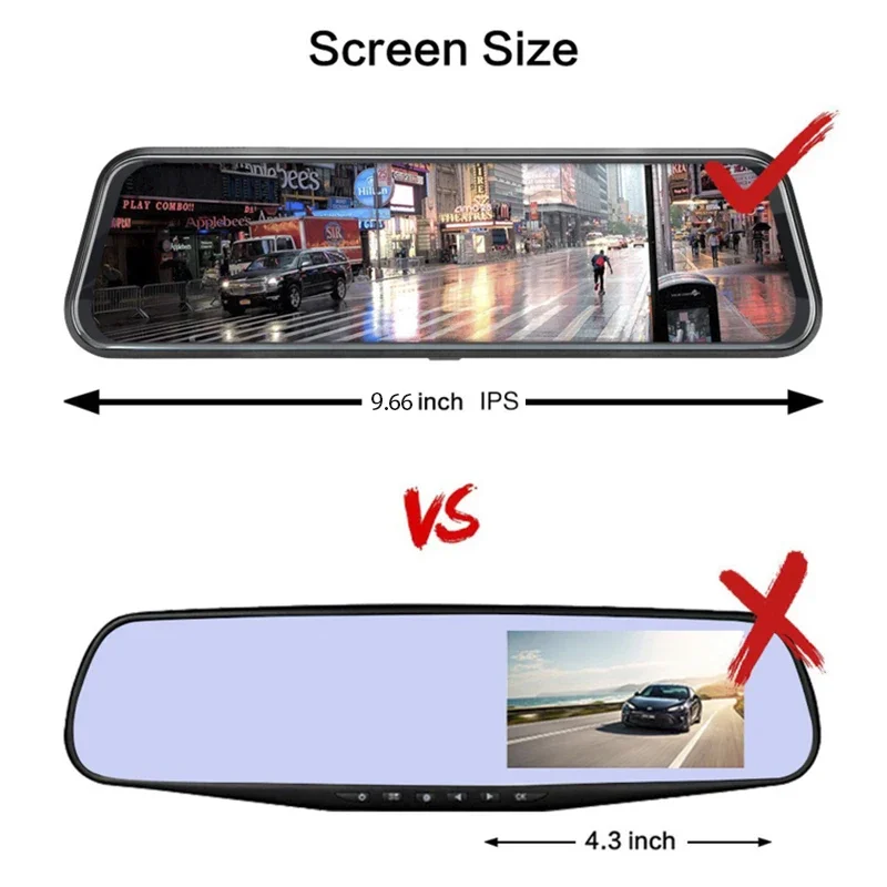 10 Inch Touch Screen FHD 1080P Car Dashcam Dual Lens Automobile Video Recorder 1080P Dash Cam Rearview Mirror Car Camera