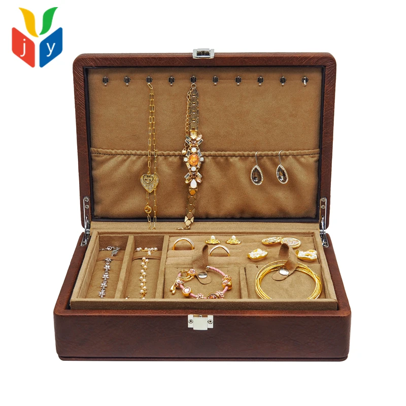 Salesman Sample Display Carrying Case Ring Necklace Jewelry Organizer Box Orange Brown Luxury PU Leather Jewelry Travel Suitcase