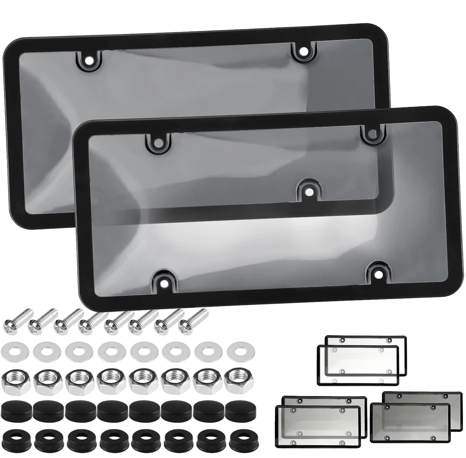 Factory Universal Tinted Smoked License Plate Tag Shield Cover and Frame Holder Acrylic Shields Protector USA Auto Accessories