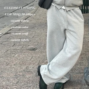 Supplier Oem Heavyweight Cotton Unisex Oversized Sweatpants Men Solid Color Custom logo Printed Wide Leg French Terry Sweatpants