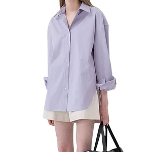 Custom High Quality  Brief Casual Office Wear Long Sleeve Turn-down Collar Women Loose Solid Blouse Shirts