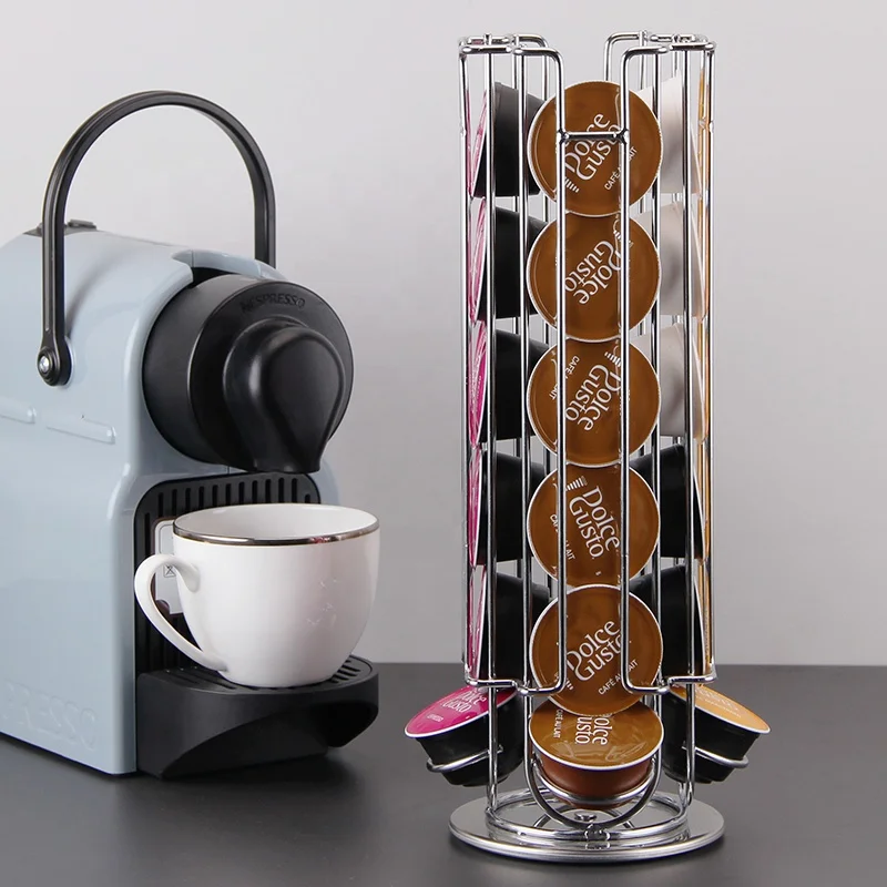 Rust-Proof Heavy Duty Wire Swivel 24 Pod Capsule Carousel for Dolce Gusto With With Smooth 360 Degree Swivel Space-Saving Slim