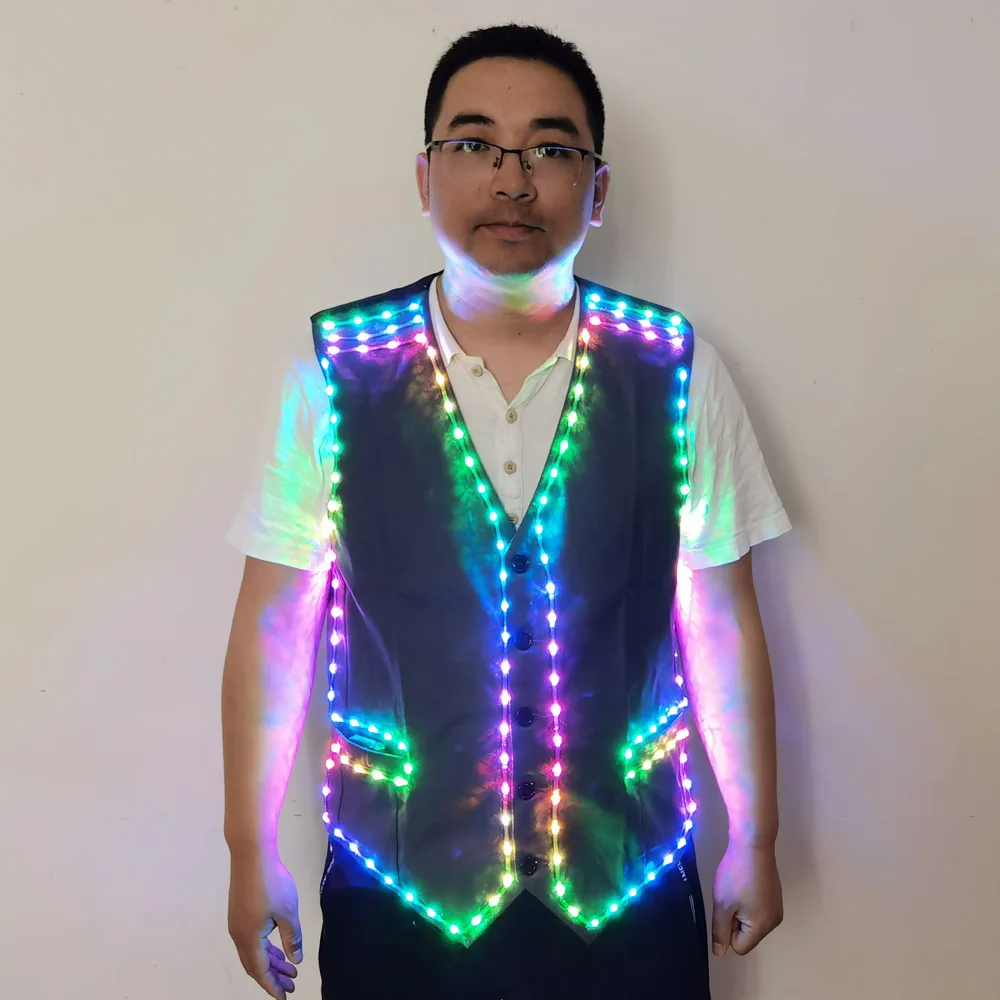 Colorful LED Luminous Vest for Ballroom Dancers DJ Singer Performer Stage Wear Jacket and Clothes for Waiters-Dance Costumes