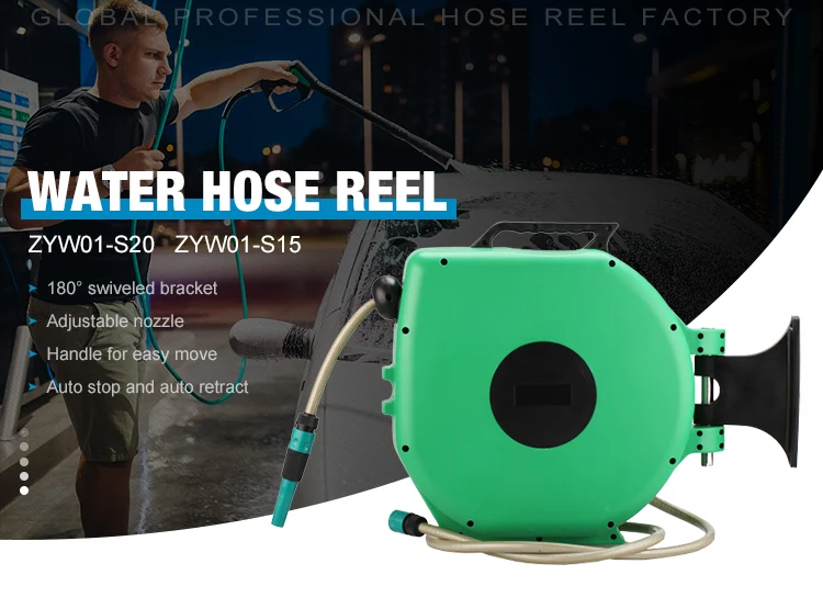 Wall-Mounted Hose Reel Hose Box, Retractable Garden Hose Reel, can be  swiveled 180 ° Equipped with Adjustable Nozzle and System Parts