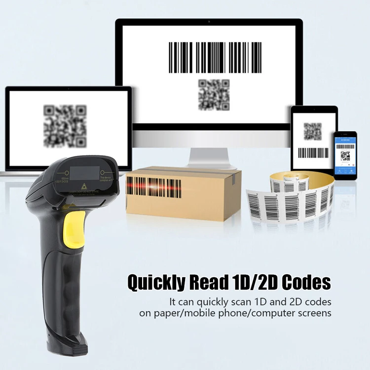YHDAA Fast Scanning 3 in 1 Wireless Bluetooth 2D CMOS Barcode Reader Handheld Qr Code Scanner for Supermarket