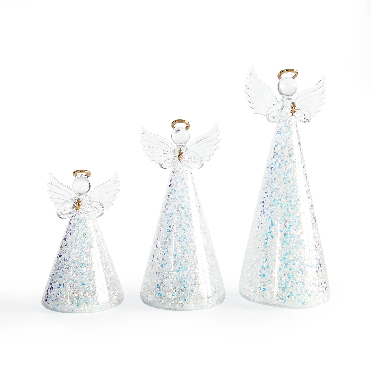 2024 New  battery operated handmade led light up glass Christmas angel figurines wholesale