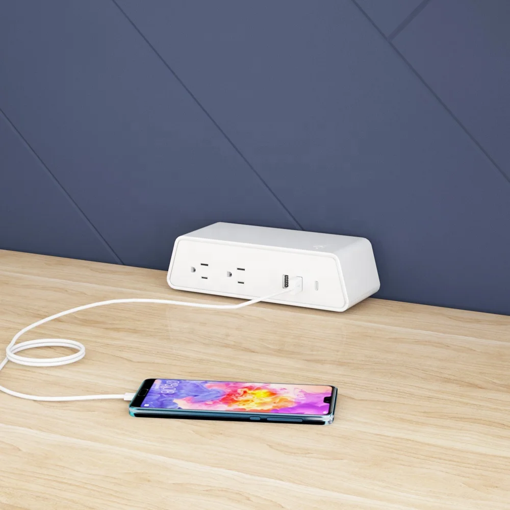 Premium Wireless Charging Tabletop Power Clamp US Standard Power Strip for Office Home Office School Socket