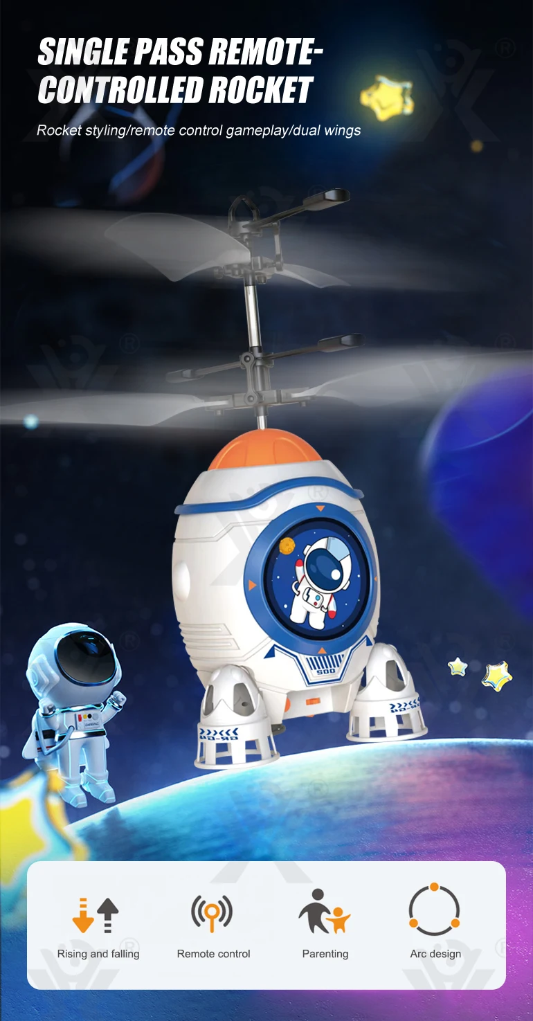 Chengji new arrival children plastic cartoon rocket design remote control copter toy rc helicopter for kids