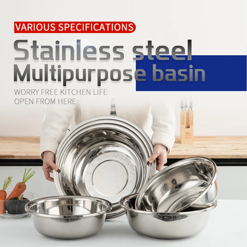 Multi Functional Stainless Steel Bowl Set Mixing Bowls Salad Stainless Steel Large Big Basin - Image 6